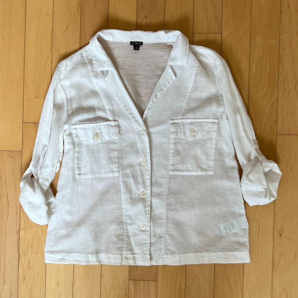 JCrew Linen/Cotton Woven Shirt White Size 8